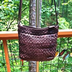 Vilenca Holland Boho Women's Buttery Soft Leather‎ Woven Brown Ceossbody Bag.